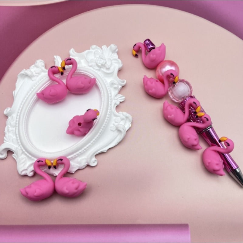 Wholesale 10pcs 3D Cartoon Cute Pink Flamingo Silicone Beads